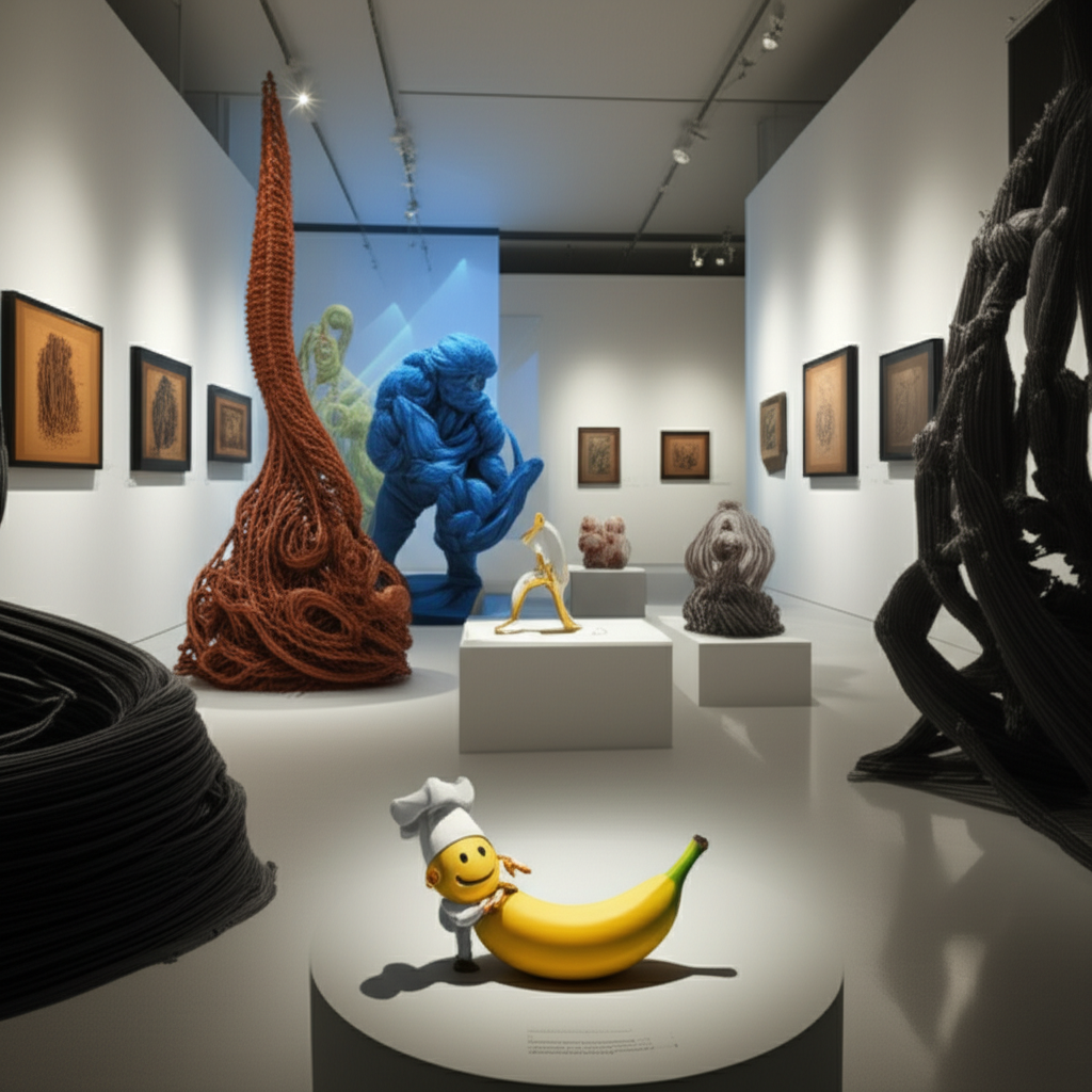 Nano-banana curator with art pieces