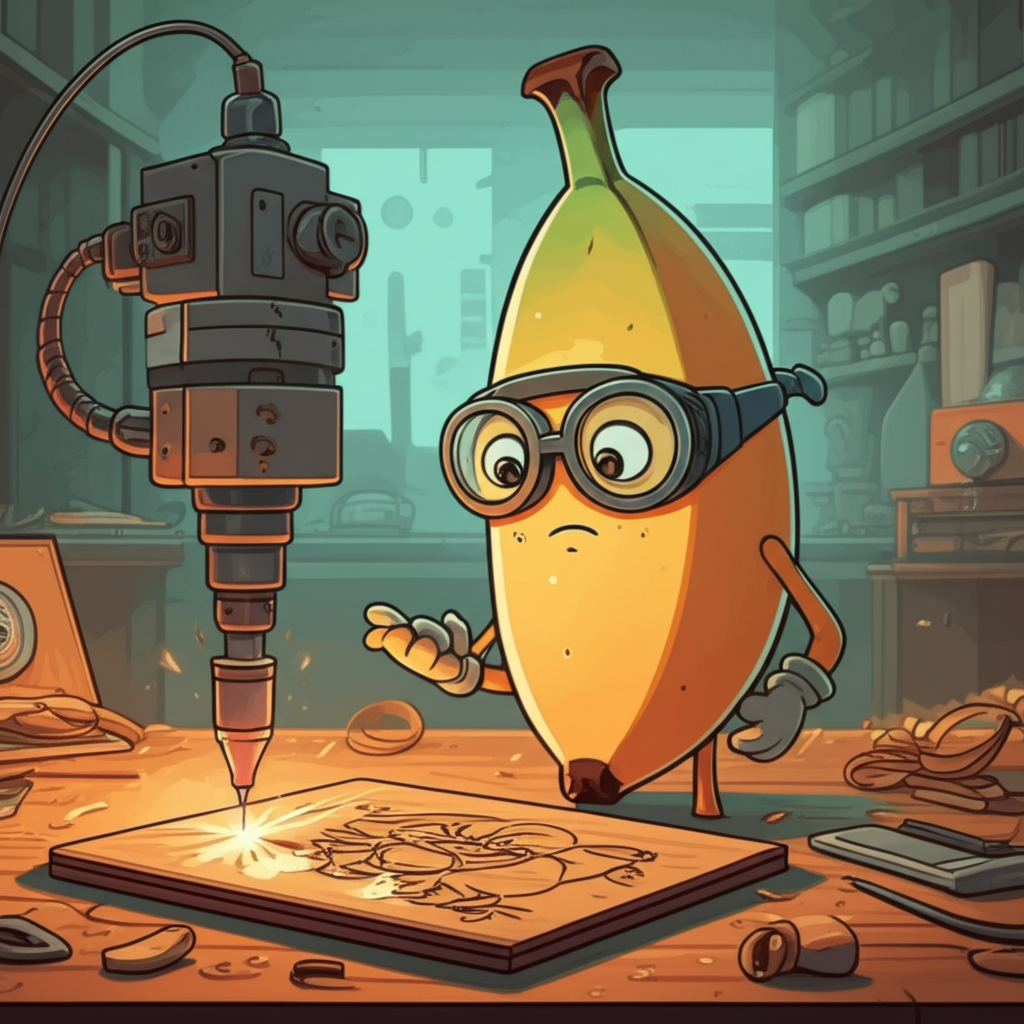 Nano-banana mascot with laser cutter